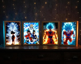 Marco de luz LED Dragon Ball Z Goku A5 / Lámpara de noche con marco de fotos de anime / Decoración LED de 3 colores para escritorio y mesita de noche