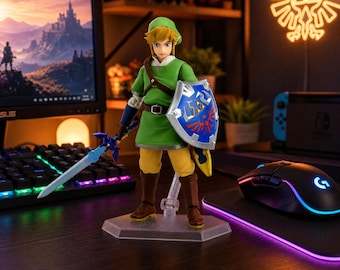 Figura de Link de Skyward Sword de 14 cm / Figura de acción de PVC de Legend of Zelda con caras intercambiables y efectos de espada (Coleccionable)