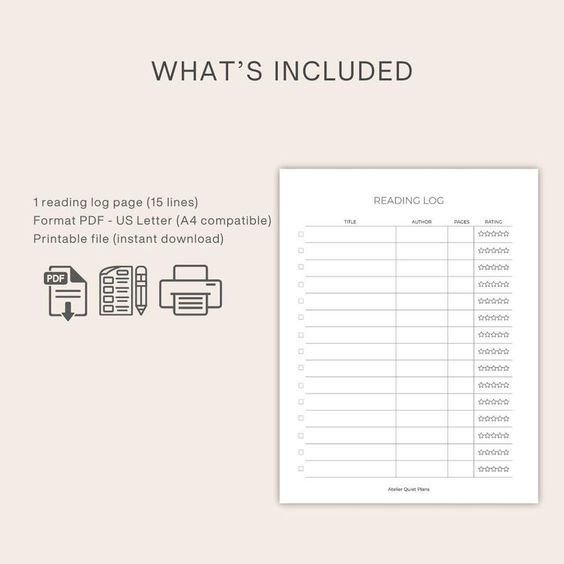 Minimalist Reading Log | Printable Book Tracker (PDF Download) - Etsy
