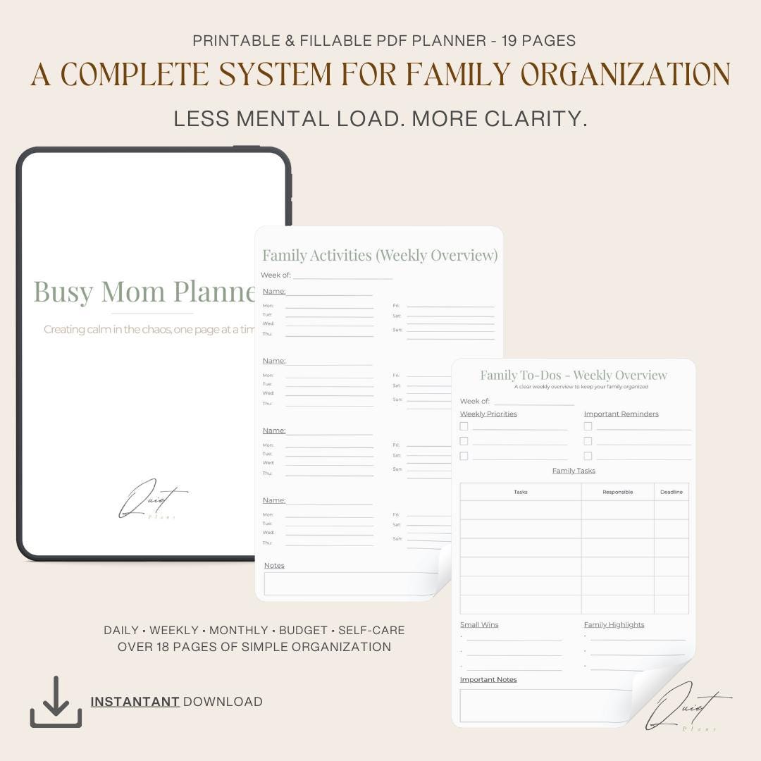 Busy Mom Planner – Printable & Fillable PDF - Etsy Canada