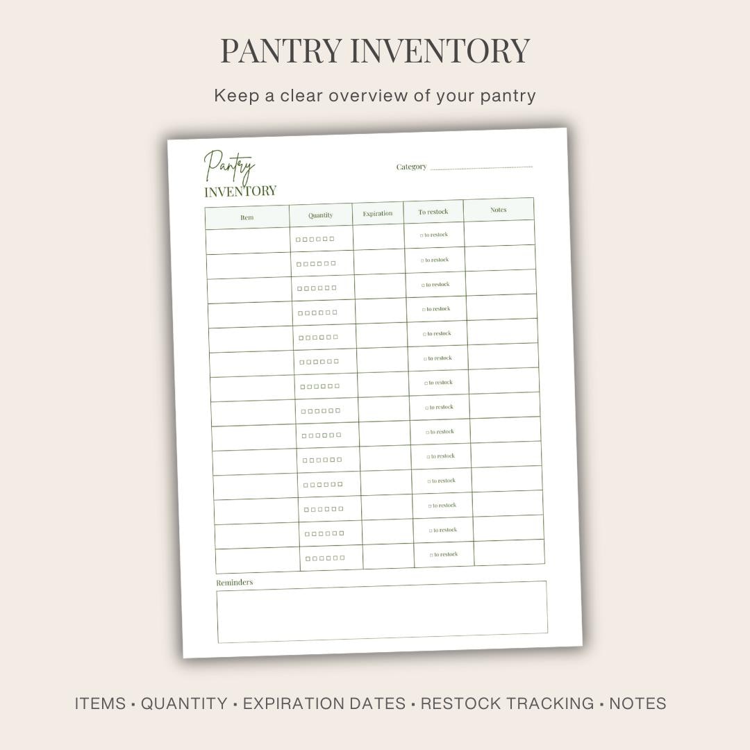 Food Inventory Printable & Fillable PDF - Etsy