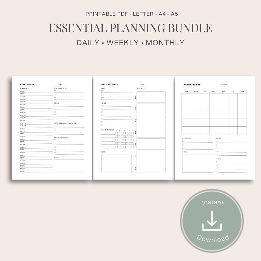 Essential Planning Bundle - Printable PDF - Letter, A4, A5 | Monthly ...