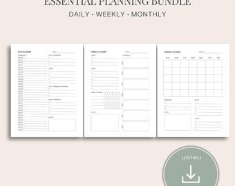 Paquete de planificación esencial - PDF imprimible - Carta, A4, A5 / Planificador mensual + semanal + diario