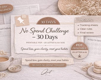 30 Day No Spend Challenge Tracker | Minimalist Budget Planner (Printable PDF)