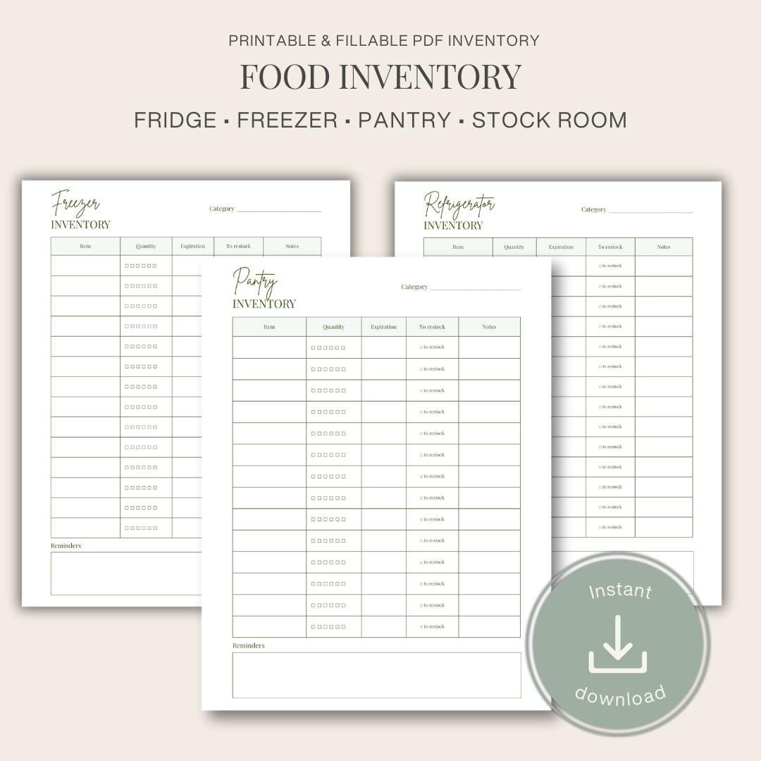 Food Inventory Printable & Fillable PDF - Etsy