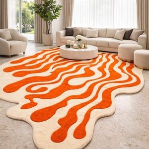 Hand Tufted Wool Rug, Irregular shaped rug, Modern Abstract Wavy Rug Contemporary Statement Rug for Living Room & Bedroom 5x8 6x9 8x10 9x12