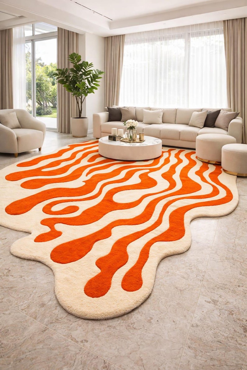 Hand Tufted Wool Rug, Irregular shaped rug, Modern Abstract Wavy Rug Contemporary Statement Rug for Living Room & Bedroom 5x8 6x9 8x10 9x12