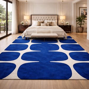 Hand-tufted wool rug, Modern Large Area Carpet BLUE and IVORY rug for Living room, Bedroom, Nursery, Entryway, Office Area rug 5x8 8x10 9x12