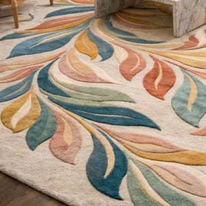 Hand Tufted Wool Rug, Modern Floral Abstract Rug, Handmade Carpet rug for Living room, Bedroom, Nursery, Entryway, Office Area rug 8x10 9x12