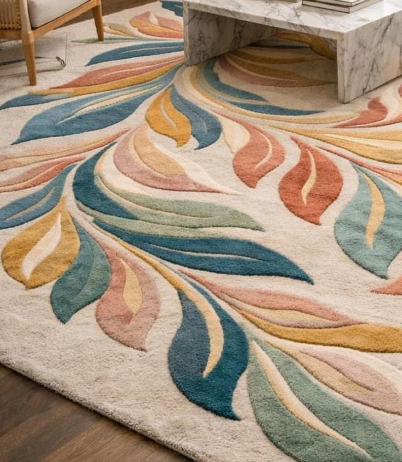 Hand Tufted Wool Rug, Modern Floral Abstract Rug, Handmade Carpet rug for Living room, Bedroom, Nursery, Entryway, Office Area rug 8x10 9x12