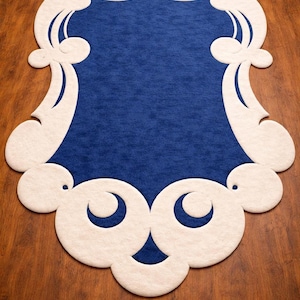 Handmade Royal Blue & Cream Irregular Rug - Large Area Modern Abstract Tufted Carpet for Living Room, Bedroom, Contemporary, 5x8, 8x10, 9x12