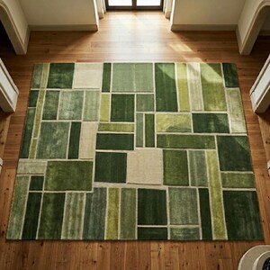 Hand Tufted Rug, Modern Rug Design In Terracotta, Sage Green And Beige Area Rug, High Low Texture Rug, Soft Floor Rug, Luxury Home Decor