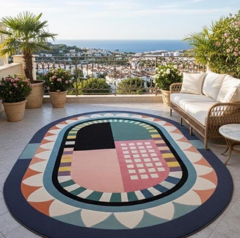 Hand tufted wool rug oval colorful abstract bedroom rug soft wool rug luxury rug