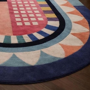 Hand tufted wool rug oval colorful abstract bedroom rug soft wool rug luxury rug