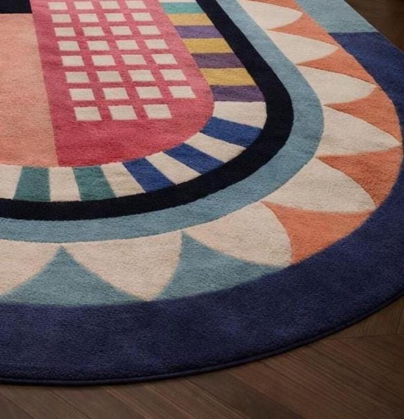 Hand tufted wool rug oval colorful abstract bedroom rug soft wool rug luxury rug