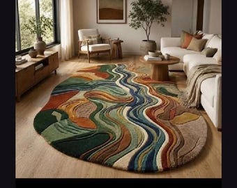 Irregular Abstract Rug, Colorful Wavy Tufted Area Rug, Mid Century Modern Topographical Carpet, Boho Asymmetrical Aesthetic Room Decor