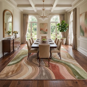 Modern Abstract Hand-Tufted Area Rug in Sage Green, Terracotta & Beige – High-Low Texture Soft Carpet for Living Room