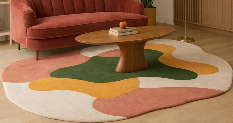 Hand Tufted Wool Area Rug, Irregular Shape Modern Abstract Designer Rug for Living Room, Bedroom, Contemporary, Office rug Statement Carpet