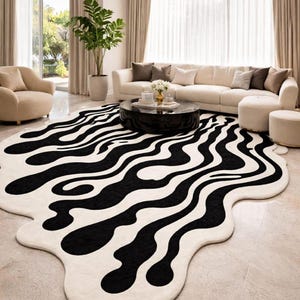 Hand Tufted Wool Rug, Irregular shaped rug, Modern Abstract Wavy Rug Contemporary Statement Rug for Living Room & Bedroom 5x8 6x9 8x10 9x12