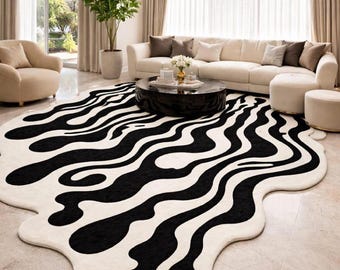 Alfombra de lana con mechones hechos a mano, de forma irregular, moderna, abstracta, ondulada, contemporánea, para sala de estar y dormitorio, 5x8, 6x9, 8x10, 9x12