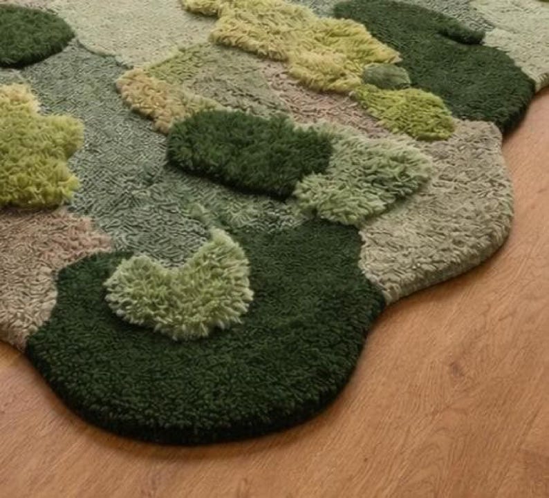 Moss rug Hand Tufted 3D Green Soft Cozy Rug, Oversized Nature Inspired Rug for Bedroom or Living Room Decor, Relaxation room rug
