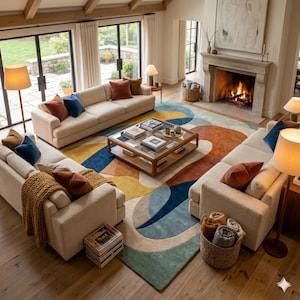 Modern abstract hand tufted wool area rug for living room decor