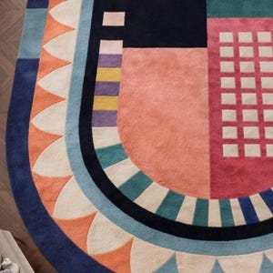 Hand tufted wool rug oval colorful abstract bedroom rug soft wool rug luxury rug