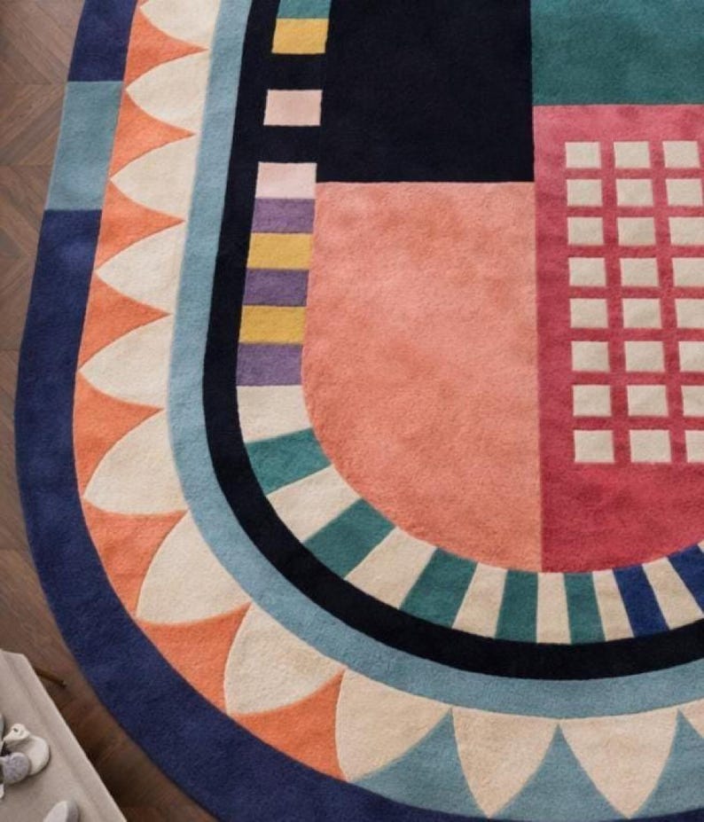 Hand tufted wool rug oval colorful abstract bedroom rug soft wool rug luxury rug