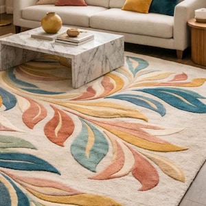 Hand Tufted Wool Rug, Modern Floral Abstract Rug, Handmade Carpet rug for Living room, Bedroom, Nursery, Entryway, Office Area rug 8x10 9x12