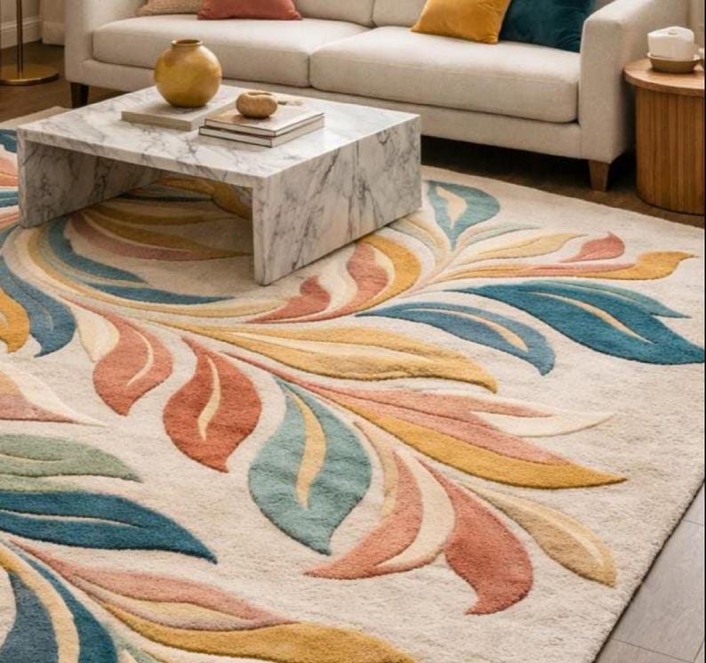 Hand Tufted Wool Rug, Modern Floral Abstract Rug, Handmade Carpet rug for Living room, Bedroom, Nursery, Entryway, Office Area rug 8x10 9x12