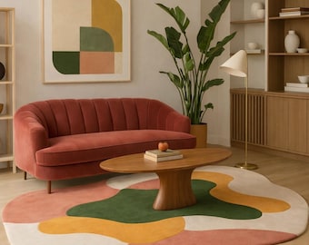 Hand Tufted Wool Area Rug, Irregular Shape Modern Abstract Designer Rug for Living Room, Bedroom, Contemporary, Office rug Statement Carpet