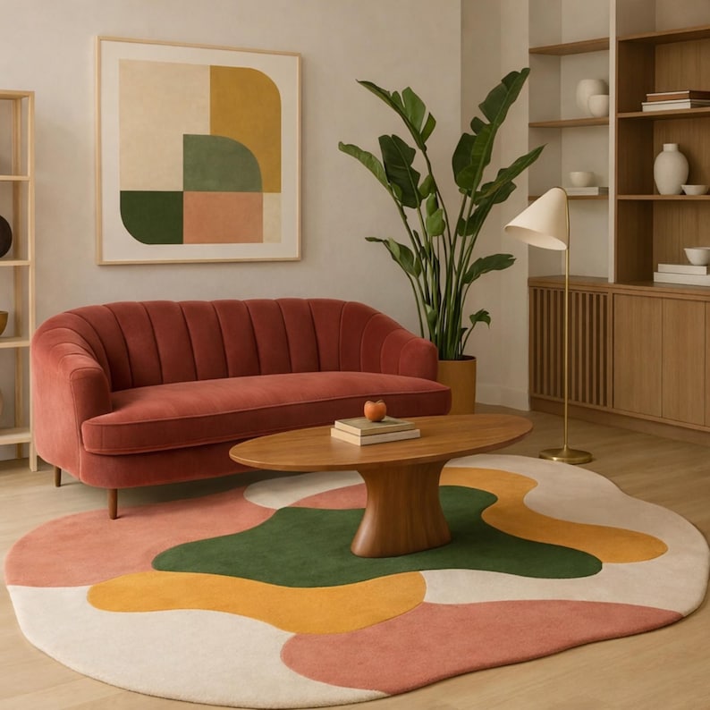 Hand Tufted Wool Area Rug, Irregular Shape Modern Abstract Designer Rug for Living Room, Bedroom, Contemporary, Office rug Statement Carpet