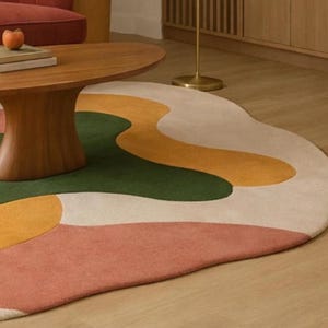 Hand Tufted Wool Area Rug, Irregular Shape Modern Abstract Designer Rug for Living Room, Bedroom, Contemporary, Office rug Statement Carpet