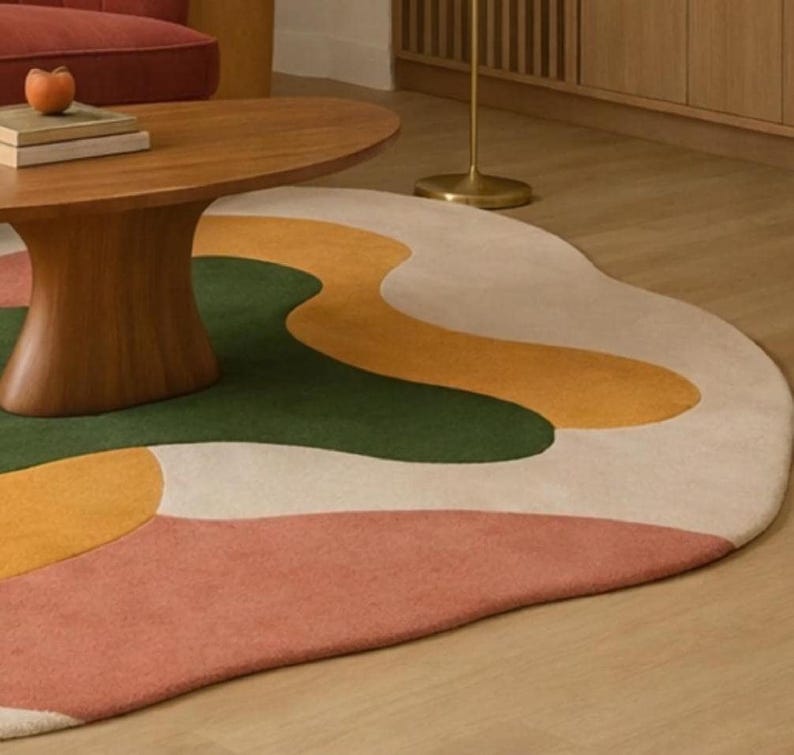 Hand Tufted Wool Area Rug, Irregular Shape Modern Abstract Designer Rug for Living Room, Bedroom, Contemporary, Office rug Statement Carpet