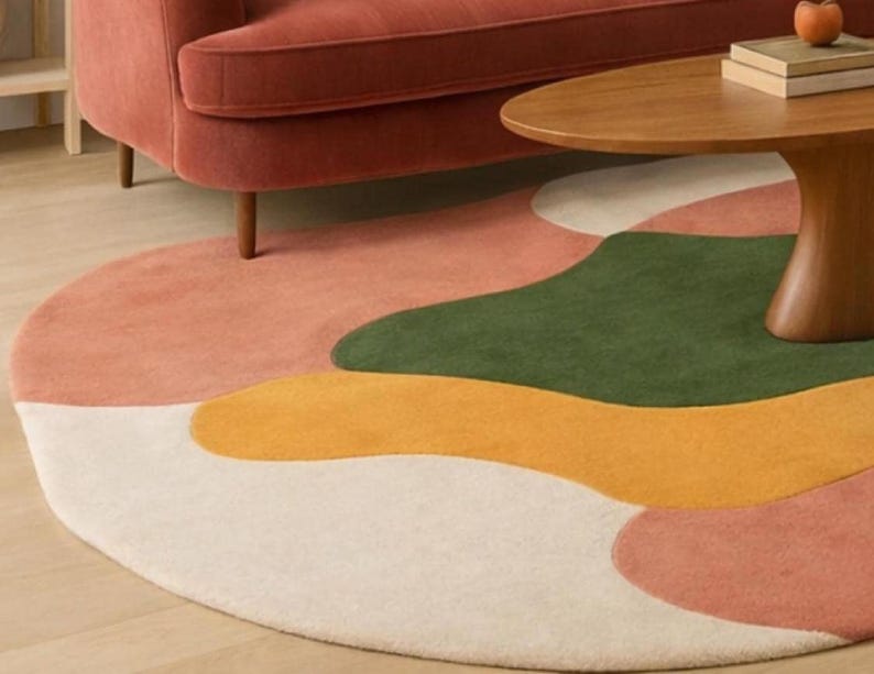 Hand Tufted Wool Area Rug, Irregular Shape Modern Abstract Designer Rug for Living Room, Bedroom, Contemporary, Office rug Statement Carpet