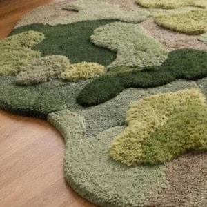 Moss rug Hand Tufted 3D Green Soft Cozy Rug, Oversized Nature Inspired Rug for Bedroom or Living Room Decor, Relaxation room rug