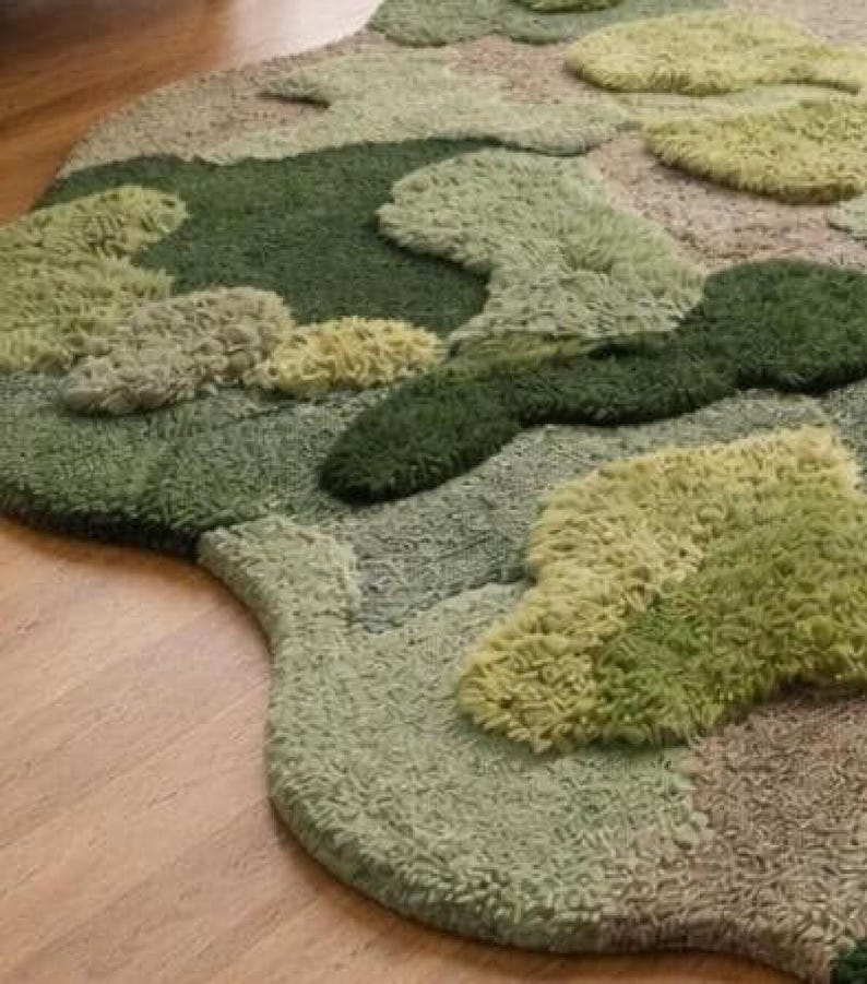 Moss rug Hand Tufted 3D Green Soft Cozy Rug, Oversized Nature Inspired Rug for Bedroom or Living Room Decor, Relaxation room rug