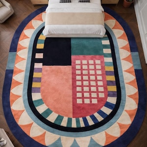 Hand tufted wool rug oval colorful abstract bedroom rug soft wool rug luxury rug