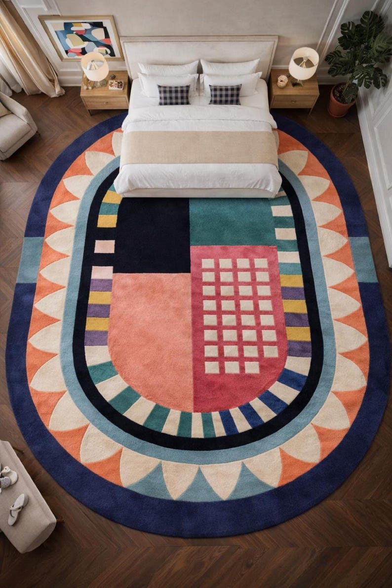 Hand tufted wool rug oval colorful abstract bedroom rug soft wool rug luxury rug