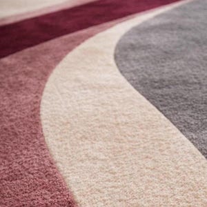Modern Abstract Rug: Hand Tufted Wool, Large Contemporary Grey and Blush Pink Designer Rug