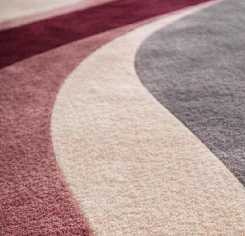 Modern Abstract Rug: Hand Tufted Wool, Large Contemporary Grey and Blush Pink Designer Rug