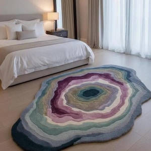 Hand Tufted Rug, Statement Wool Irregular Shaped Modern Area Rug 8x10 Oversized Contemporary Living Room Statement