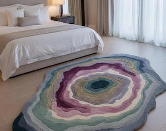 Hand Tufted Rug, Statement Wool Irregular Shaped Modern Area Rug 8x10 Oversized Contemporary Living Room Statement