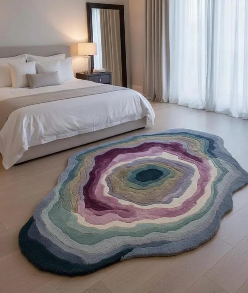 Hand Tufted Rug, Statement Wool Irregular Shaped Modern Area Rug 8x10 Oversized Contemporary Living Room Statement