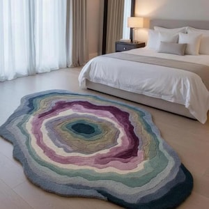 Hand Tufted Rug, Statement Wool Irregular Shaped Modern Area Rug 8x10 Oversized Contemporary Living Room Statement