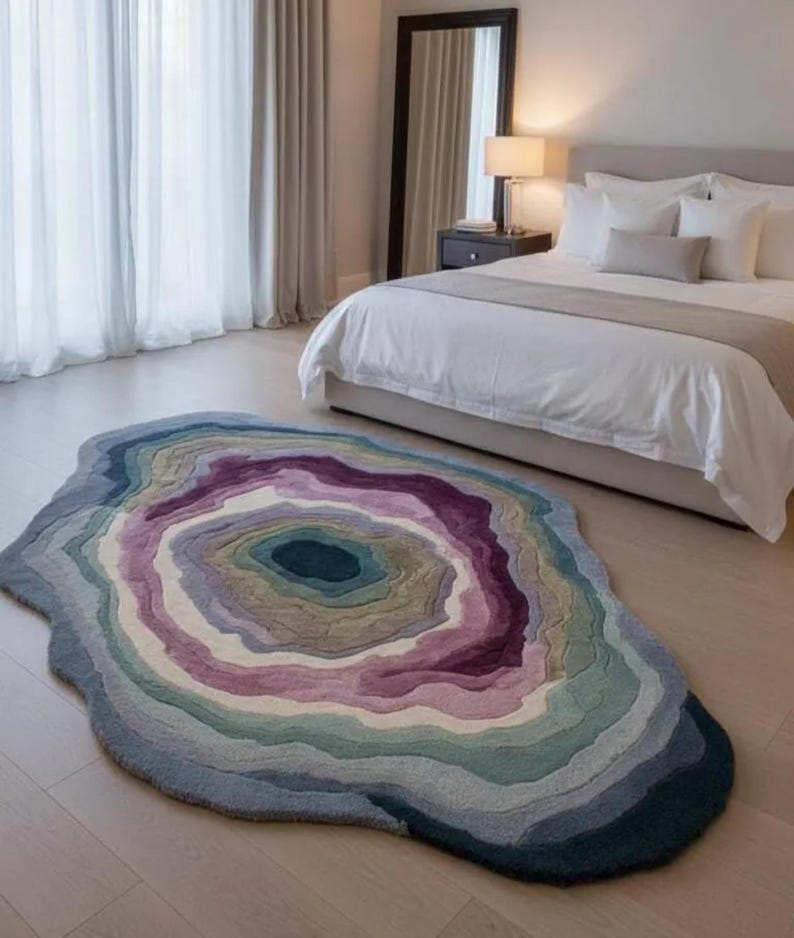 Hand Tufted Rug, Statement Wool Irregular Shaped Modern Area Rug 8x10 Oversized Contemporary Living Room Statement