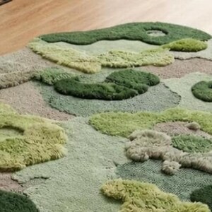 Moss rug Hand Tufted 3D Green Soft Cozy Rug, Oversized Nature Inspired Rug for Bedroom or Living Room Decor, Relaxation room rug
