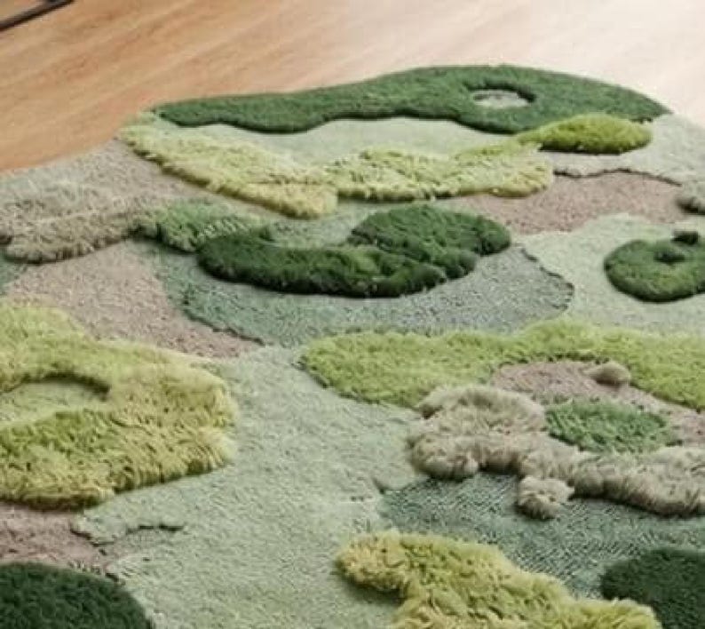 Moss rug Hand Tufted 3D Green Soft Cozy Rug, Oversized Nature Inspired Rug for Bedroom or Living Room Decor, Relaxation room rug