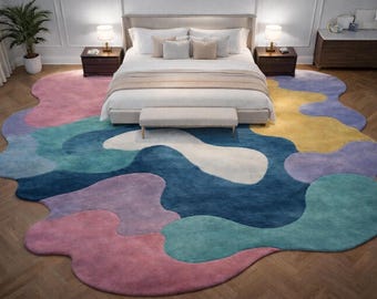 Hand Tufted Wool Area Rug: Abstract Irregular Modern Carpet, Colorful Designer Decor