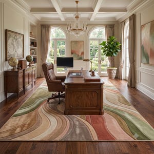 Modern Abstract Hand-Tufted Area Rug in Sage Green, Terracotta & Beige – High-Low Texture Soft Carpet for Living Room
